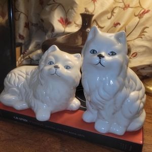 Two Japanese pottery Cat decor